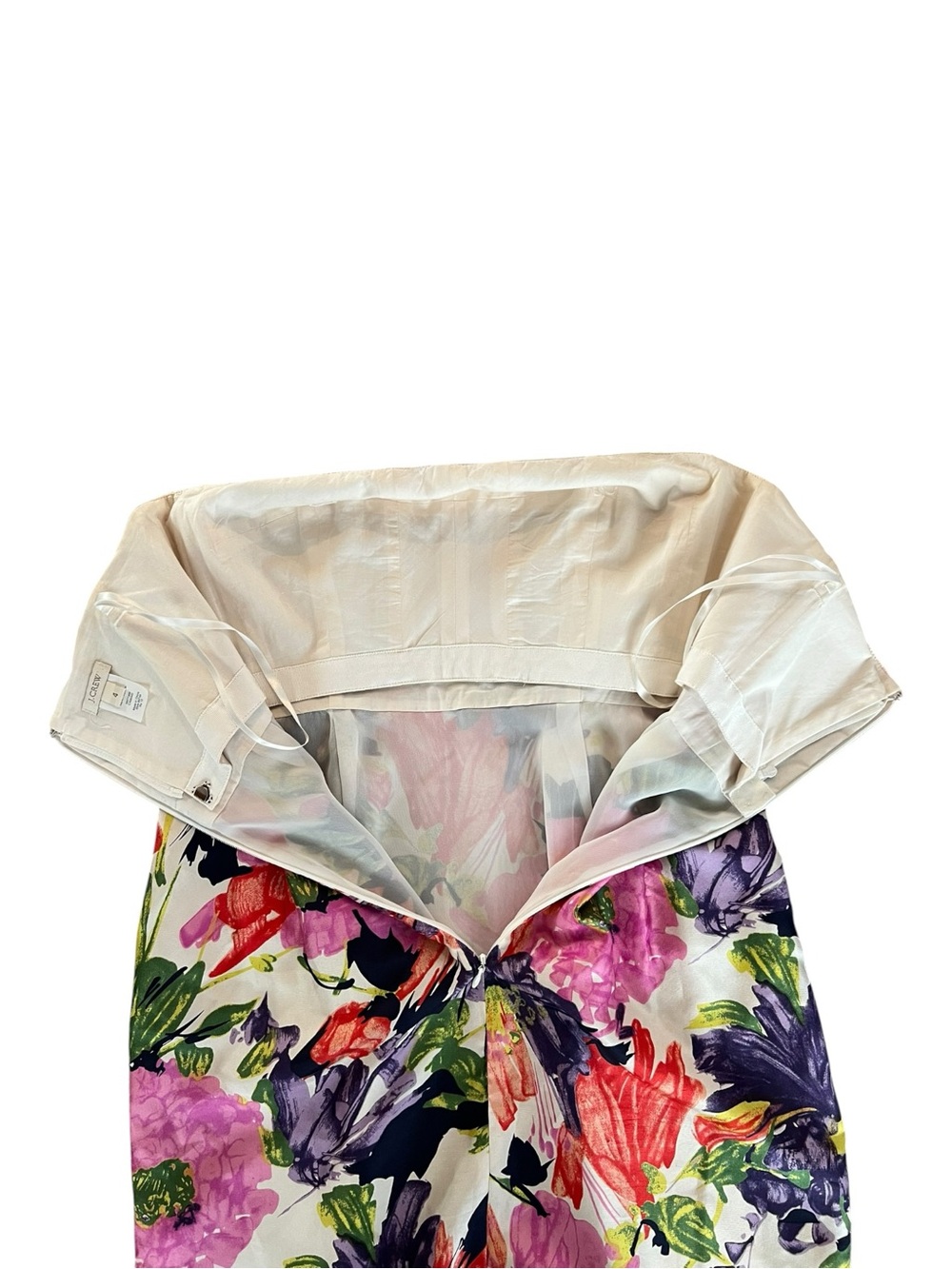 J. Crew Strapless Floral Print Cocktail Dress 100% Silk Women’s Size 4 - Picture 5 of 13